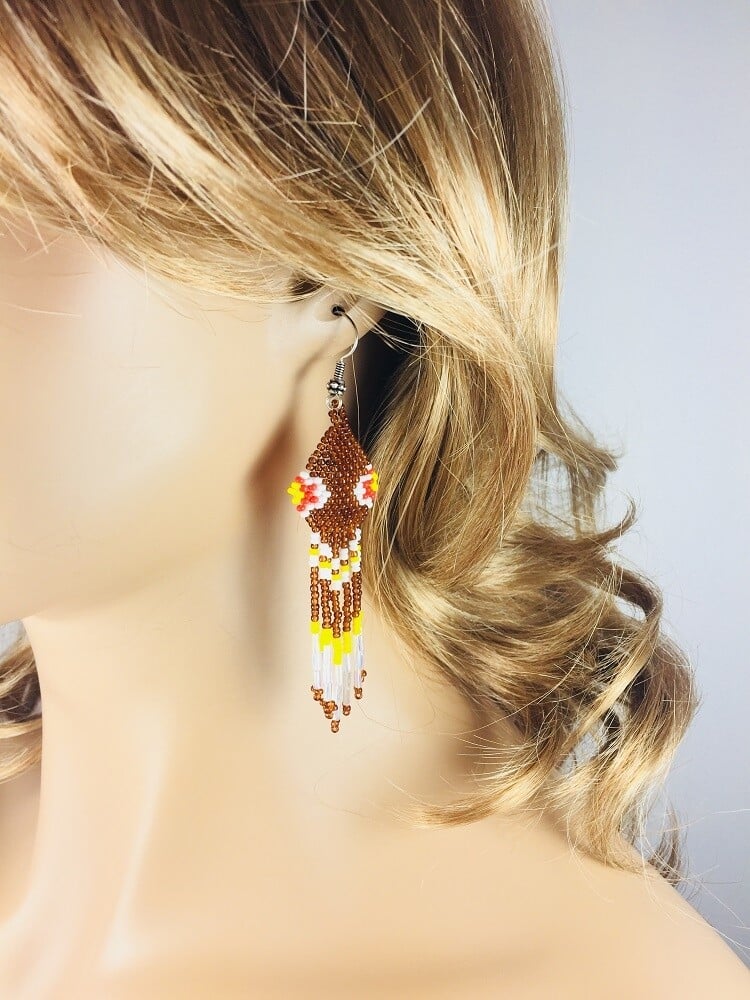 Handmade Beaded Brown Seed Beaded Earrings