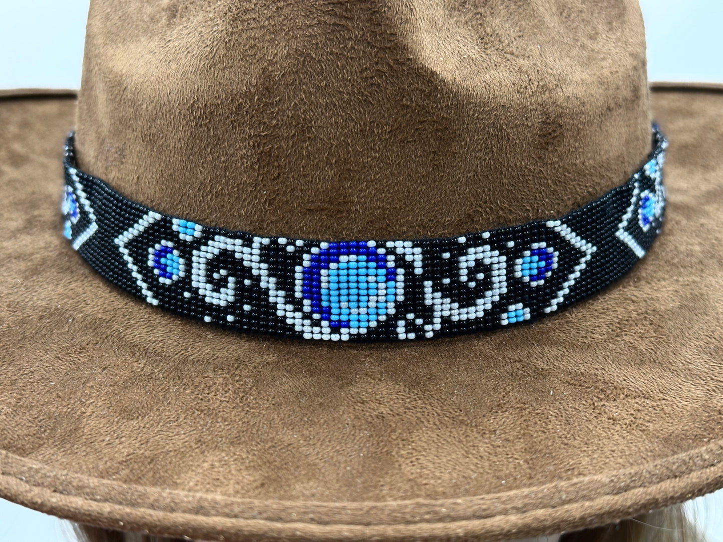 Handmade beaded Black Cyan Blue Cowboy Rhodeo style Hatband