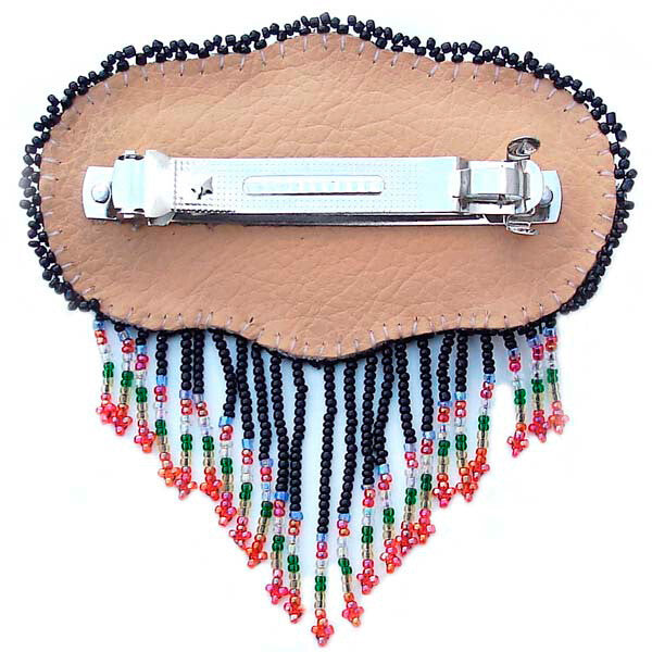 Beaded Barrette French Clip Blue Rossette Fringe Beadwork