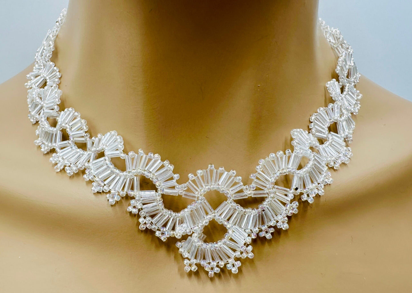 Stunning Handmade Beaded Silver White Necklace