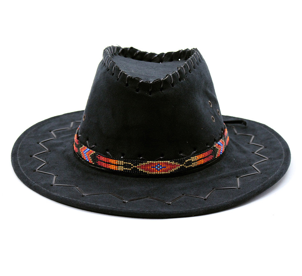 Handmade beaded Black Orange Red loom Cowboy style hatband