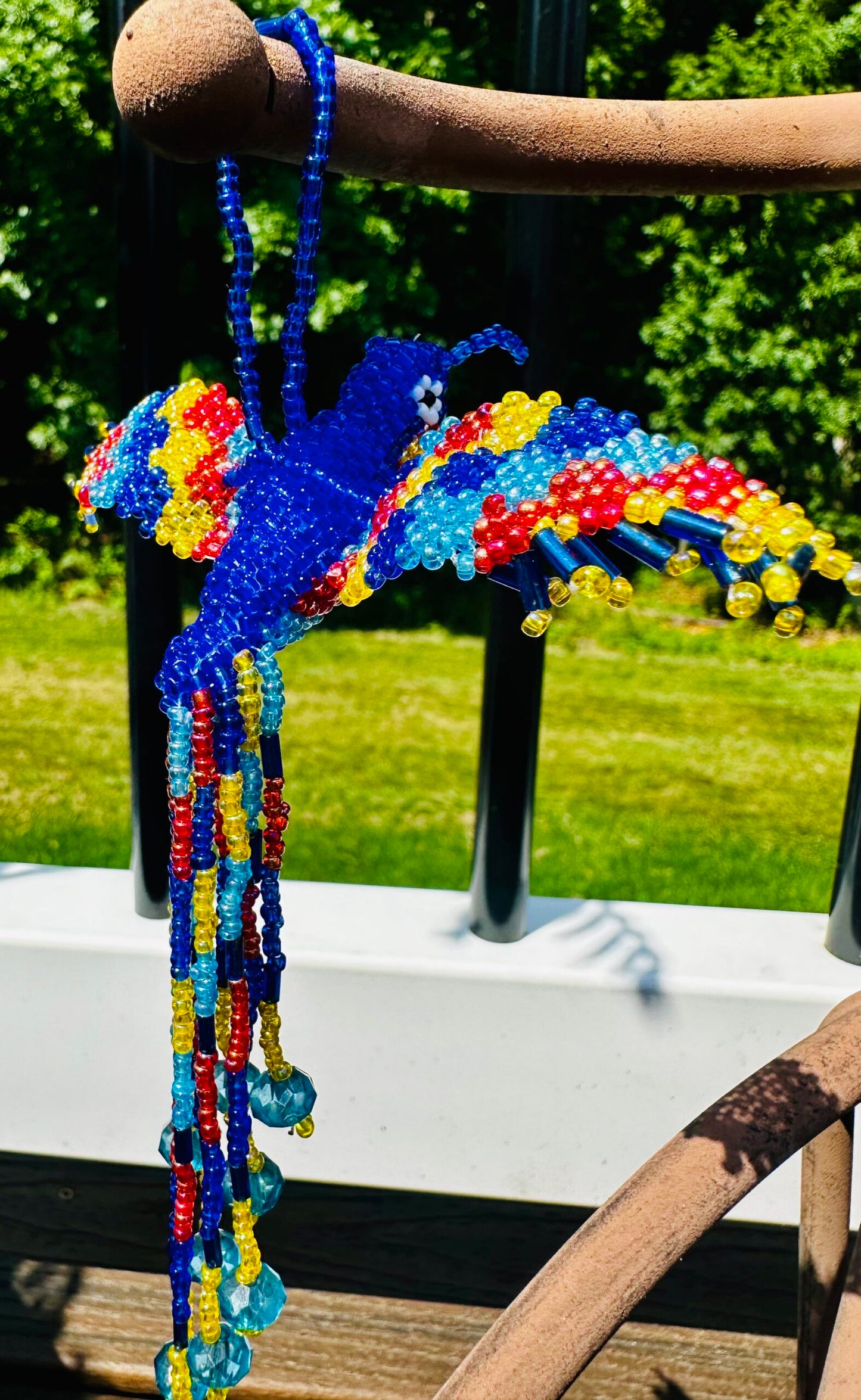 Beaded Fluttering Hanging Hummingbird (Blue Yellow Red)