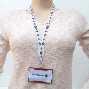 White Blue Red Beaded Id Holder Lanyard Beadwork