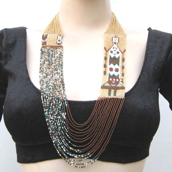 Earthy Brown Seed Bead Yei Dancer Necklace