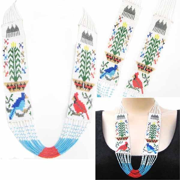 Handmade Beaded Multicolored Seed Bead Birds Layered Necklace