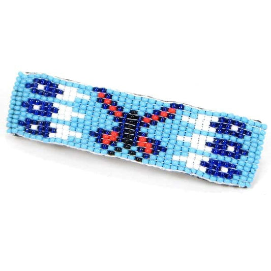 Butterfly Beadwork Blue Seed Beaded Hair Band Barrette French Clip