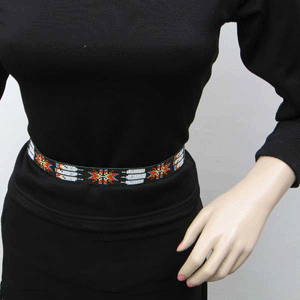 Black Red White Seed Beaded Cowboy Hat Band Belt Feather Beadwork