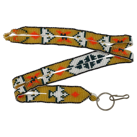 Golden Yellow White Red Green Eagle Beadwork Lanyard Id Holder