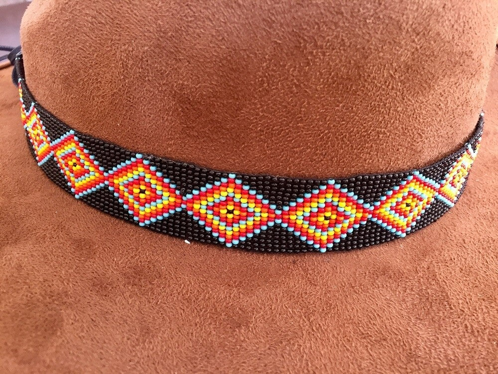 Black Red Blue Bead Work Beaded Cowboy Hat Band Belt