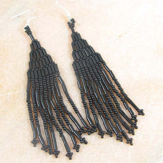 Elegant Black Cascading Beaded Earrings