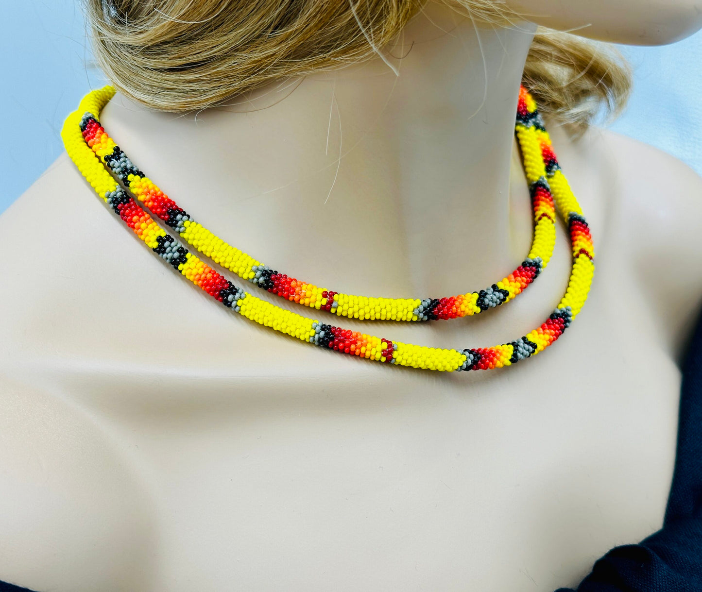 Handmade Beaded Yellow Rope double layered necklace
