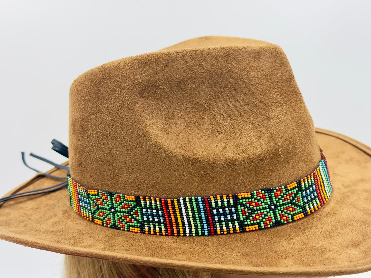 Handmade beaded Black multicolored Cowboy Rodeo Hatband