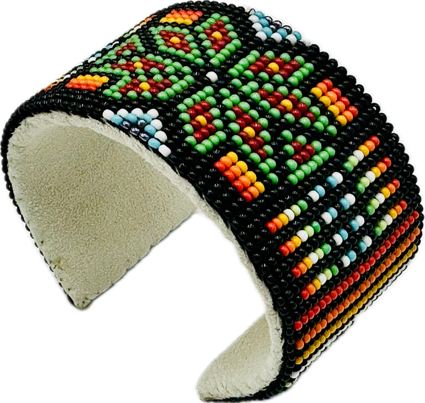 Handmade Black multicolor Flower Leather Cuff Bracelet