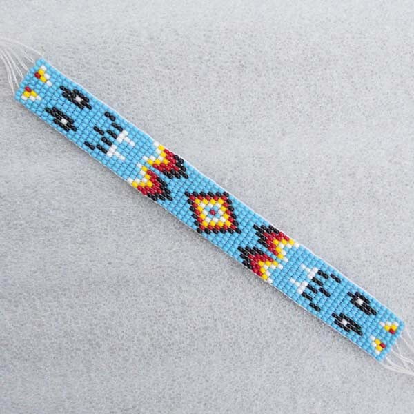 Handmade Beaded Bracelet - Cyan Blue and Black Red, Narrow Hard Cuff Leather
