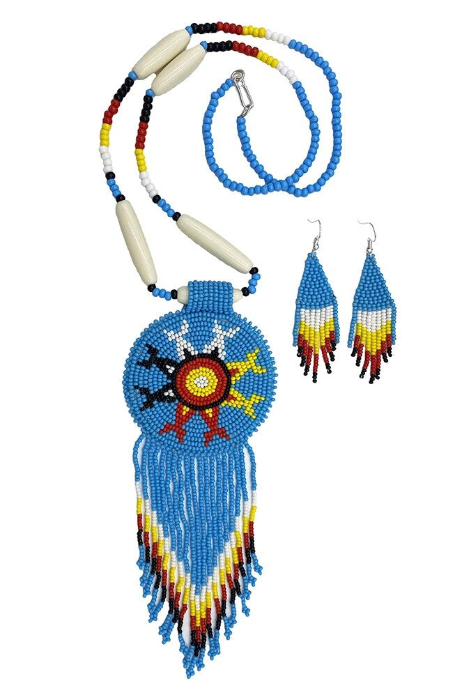Turquoise Blue Four Directions Necklace & Medallion Earring Set