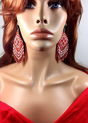 New Handcrafted Fashion Orange Beaded Big Hook Drop/Dangle Earrings Usa Seller