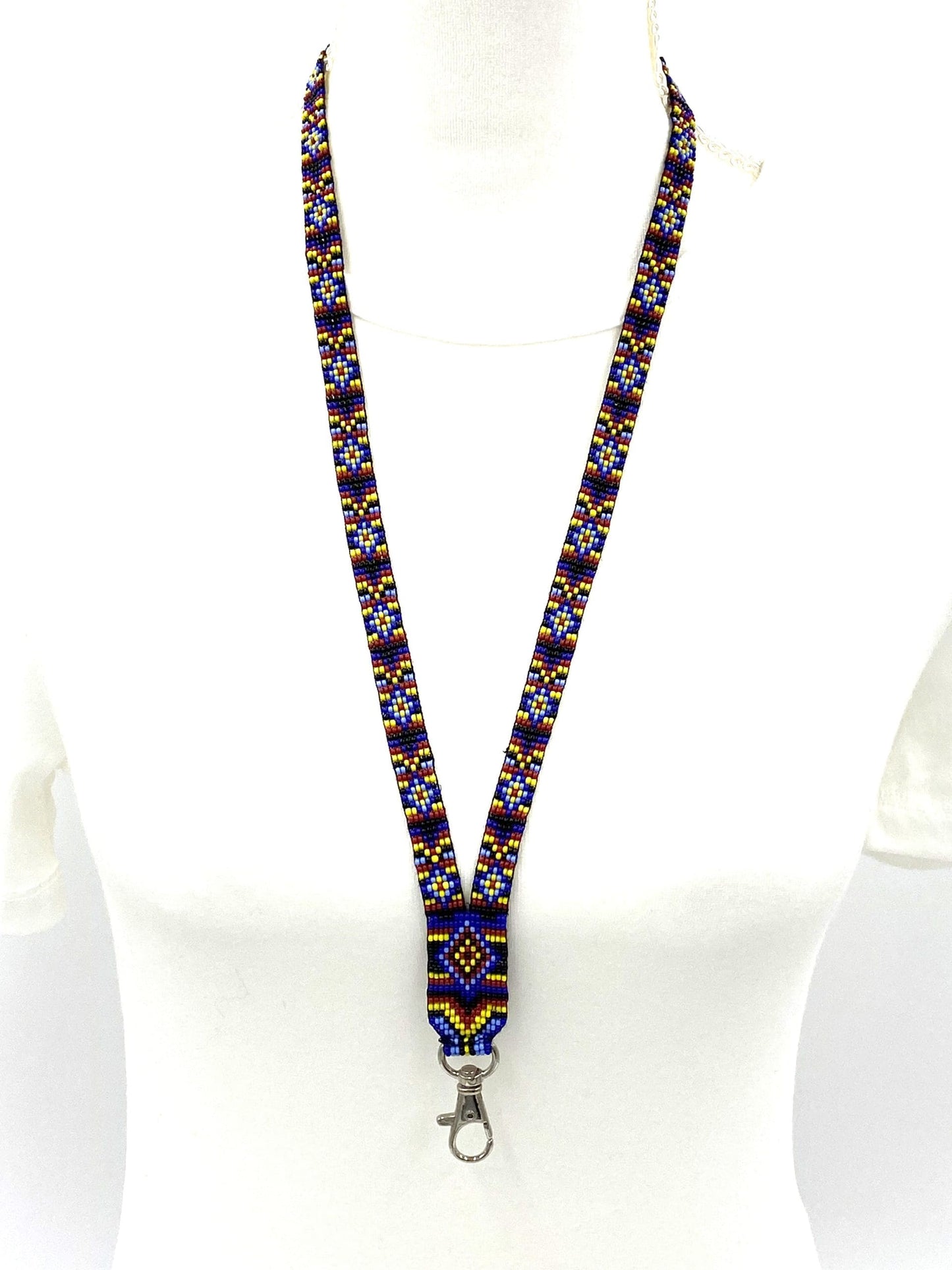 Multicolor Seed Beaded Lanyard Id Holder Geometric Art Beadwork