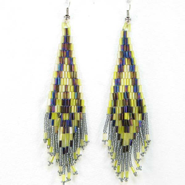 Handmade Beaded Iris Black Seed Bead Earrings