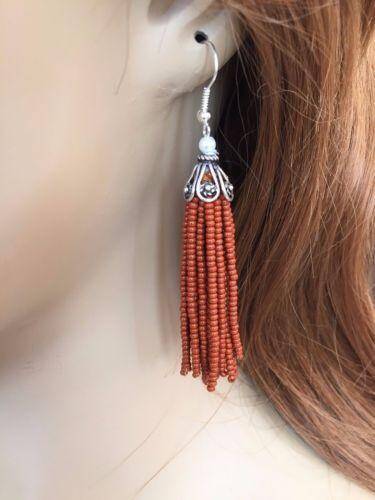 Handmade Beaded Brown Fashion Tassel Earrings