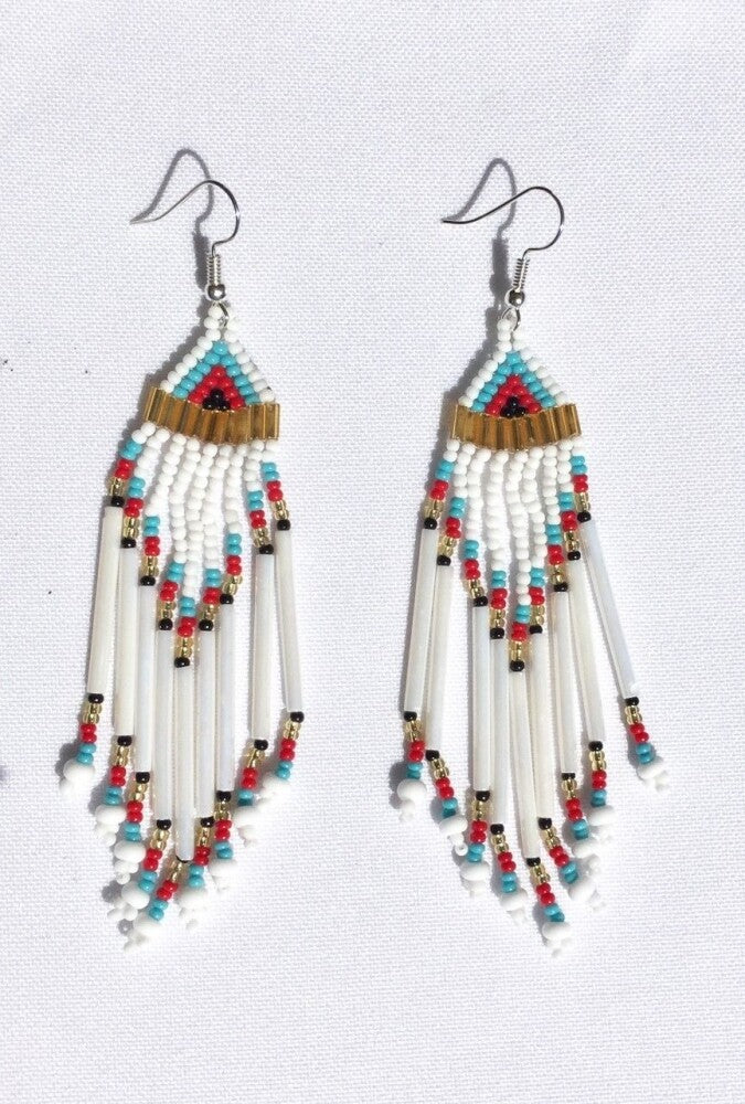 Handmade Beaded White Chandelier Earrings