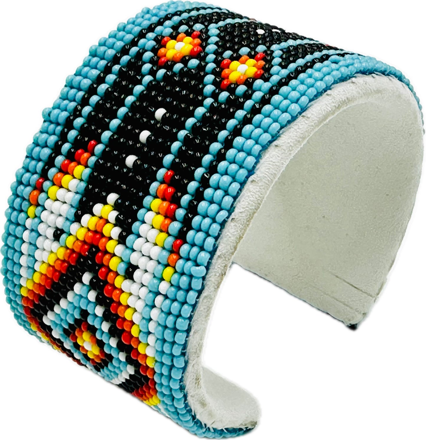 Handmade Beaded Cyan Blue Diamond Pattern Hard Cuff bracelet