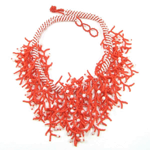 Coral Red Seed Bead Statement Necklace Set