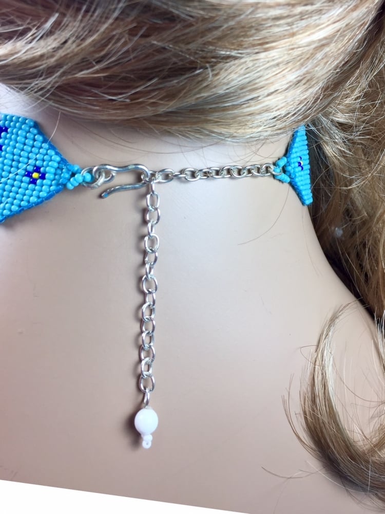 Turquoise Blue Beaded Choker Necklace Earrings Set