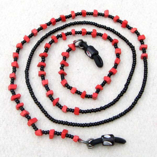 Coral Gemstone Black Seed Beaded Eyeglass Cord