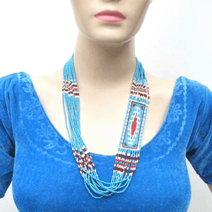 Turquoise Blue Desert Patterned Layered Beaded Necklace