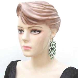 Handmade Beaded Green Seed Bead Big Native Style Inspired Earrings