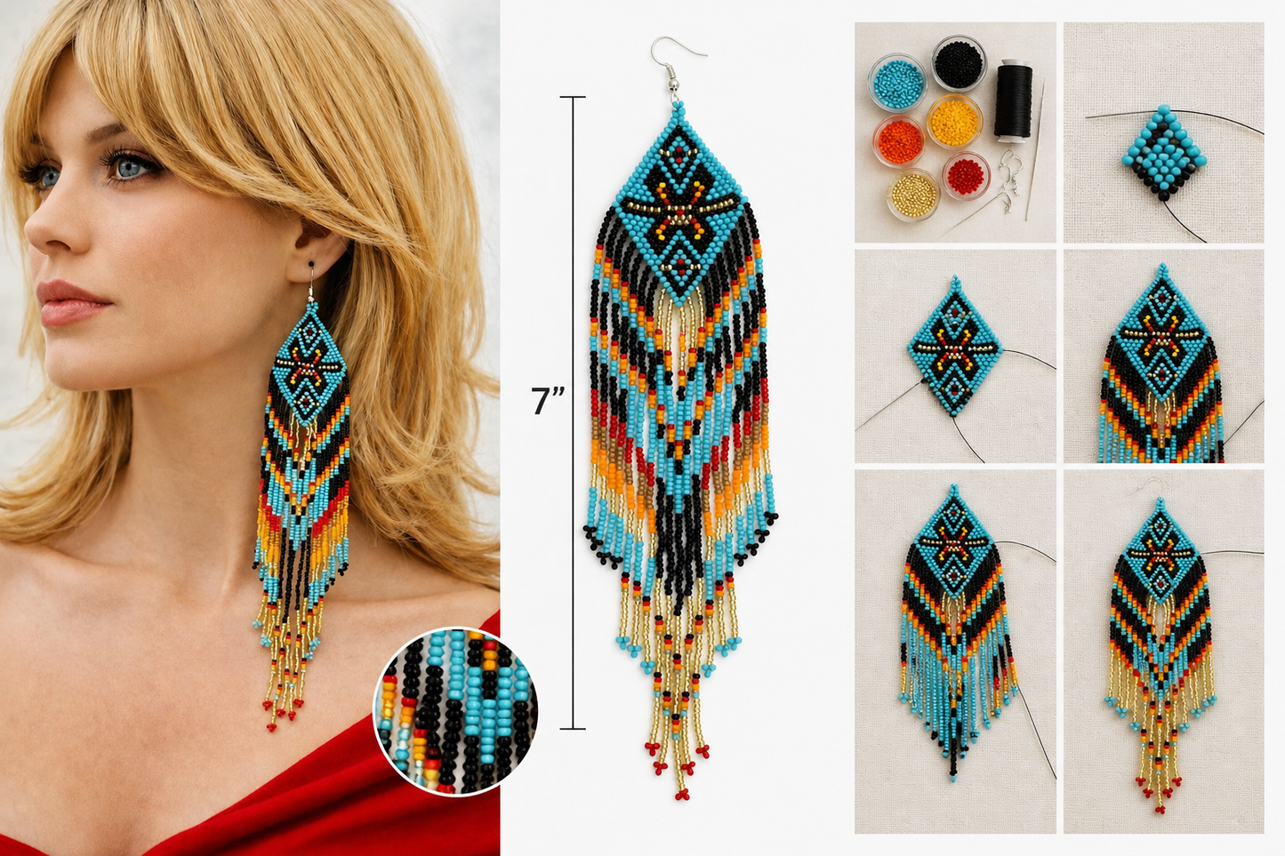 Extra-Long Handwoven Beaded Fringe Earrings | Czech Seed Beads