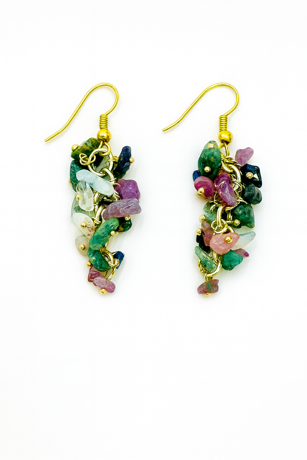 Natural handmade Gemstone Chips Dangle Earrings – Golden Polish Hooks