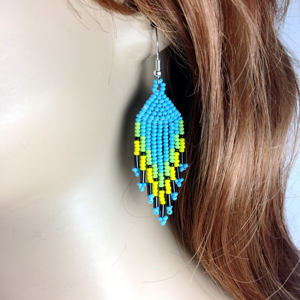 Black & Blue Turtle Beaded Necklace and Earring Set