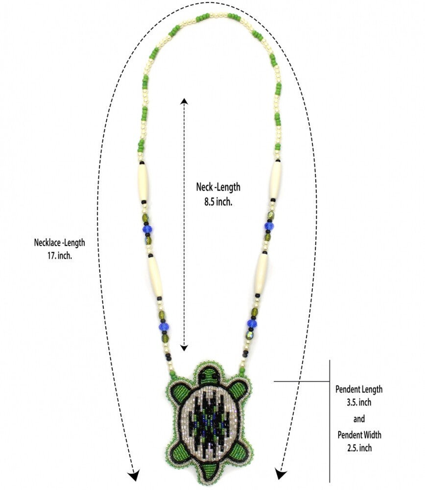 Blue Green Turtle Beaded Necklace Earring Set