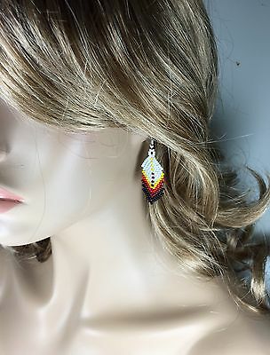 WHITE MULTICOLORED BEADED FASHION HOOK HANDMADE CHANDELIER EARRINGS E54/1