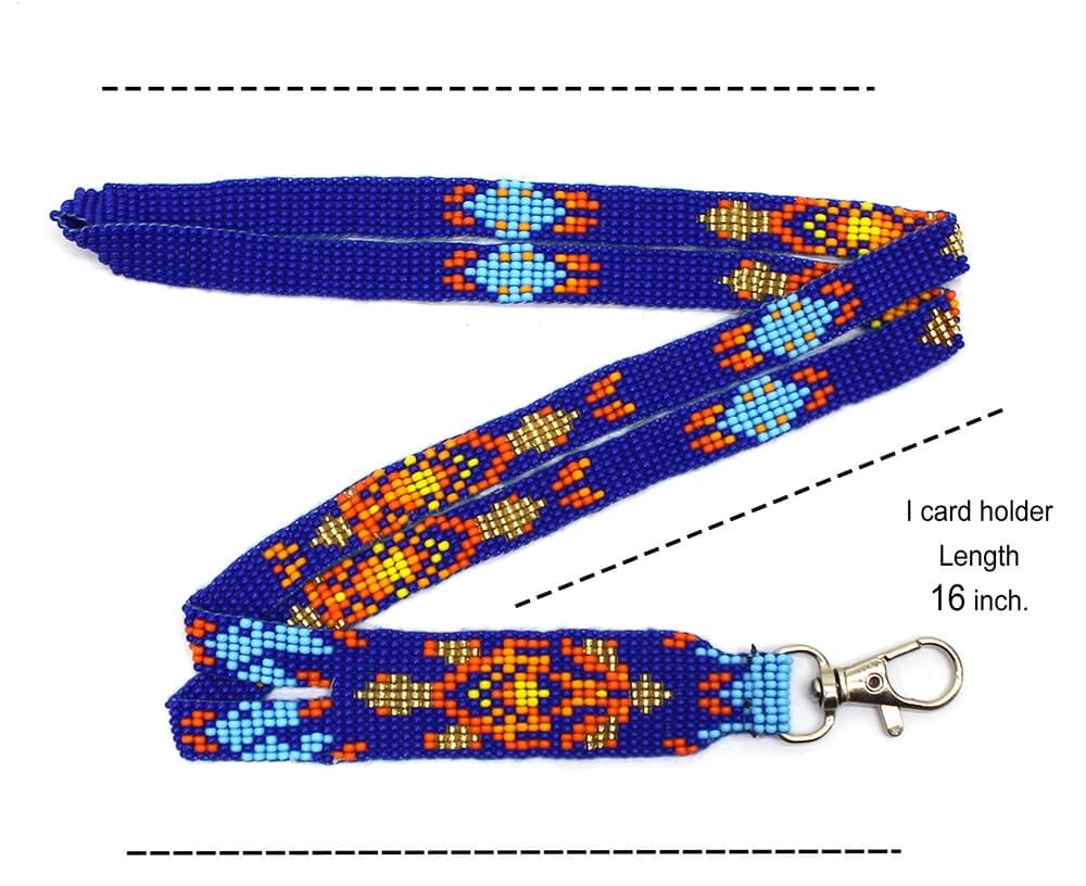 Handmade beaded Turtle design Blue Orange Lanyard