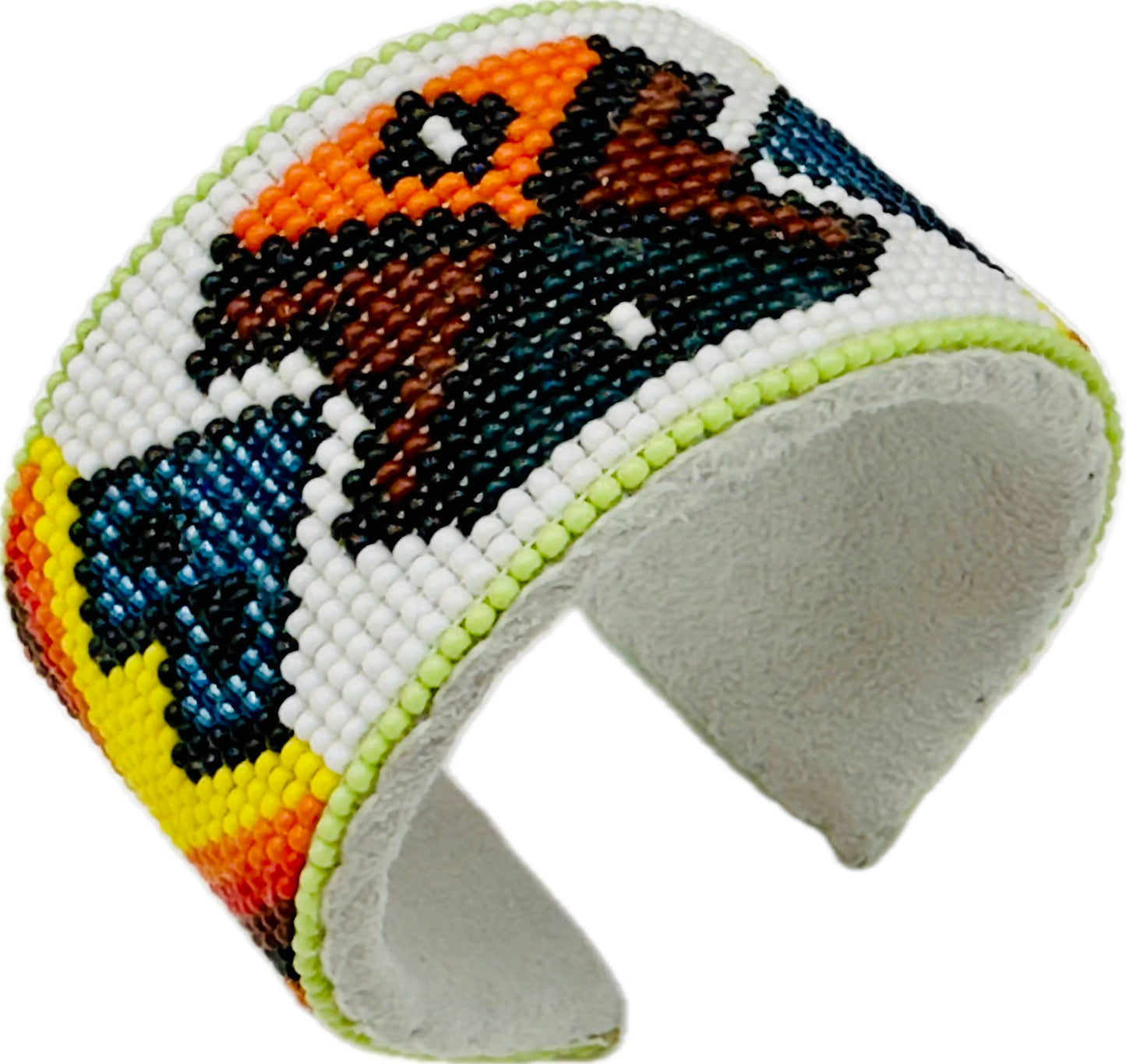 Handmade Beaded White multicolor Leather hard Cuff Bracelet