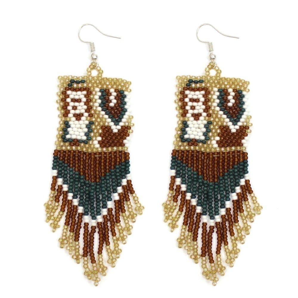 Handmade Beaded Brown Yei Dancer Seed Bead Earrings