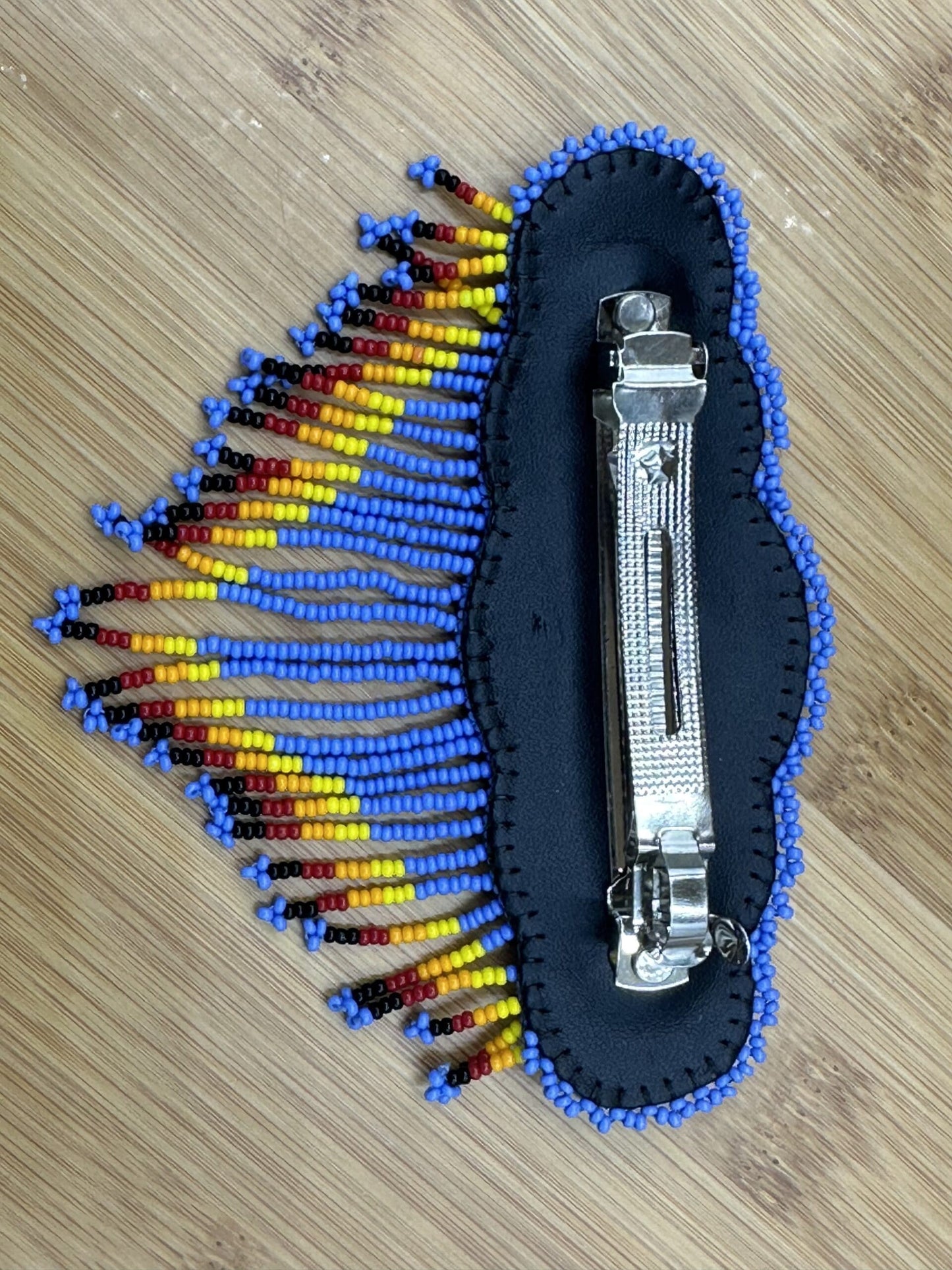 Handmade beaded Lavender, Black Native style fringe French barrette