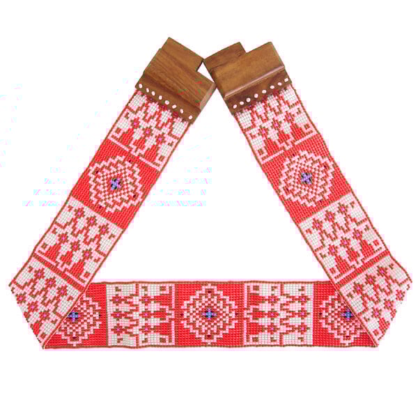 Stretchable Seed Bead Beaded Belt With Wood Buckle
