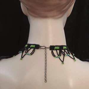 Black Green Egyptian Art Beaded Choker Necklace Earrings