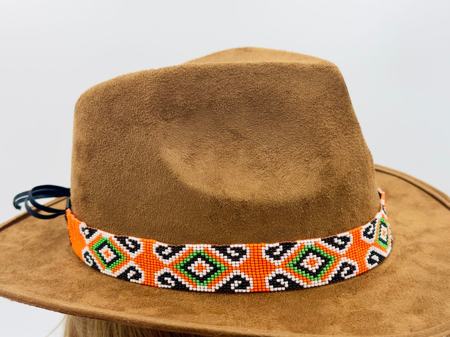 Handmade beaded Orange Green Cowboy Rodeo Hatband