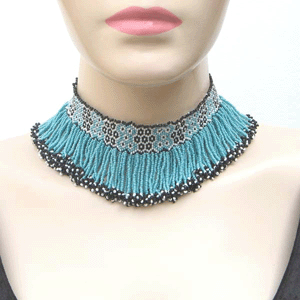 Handmade Beaded Turquoise Blue Seed Bead Choker Necklace