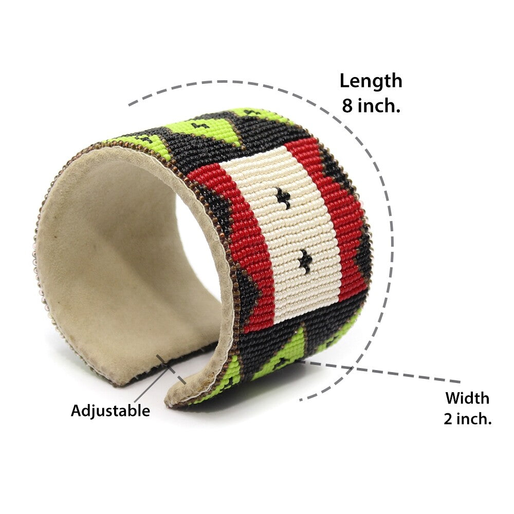 Red Green Handmade Leather Hard Cuff Bracelet