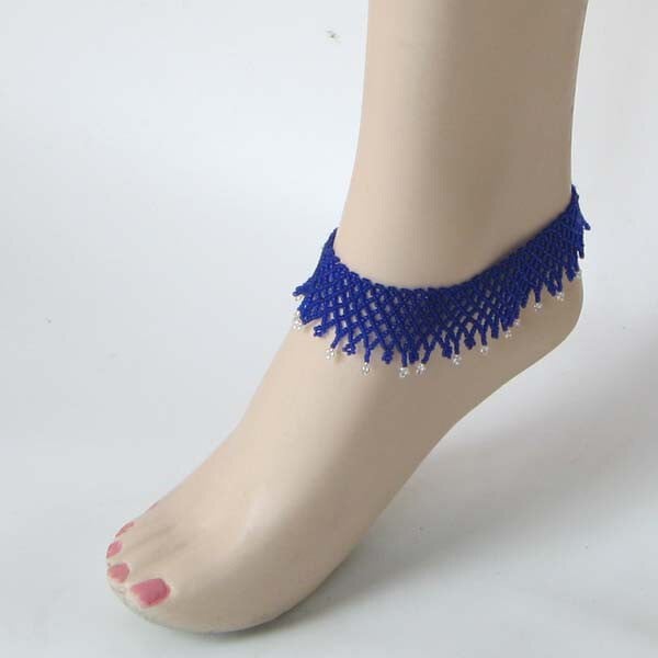 Blue Seed Beads Beaded Stretchable Anklet