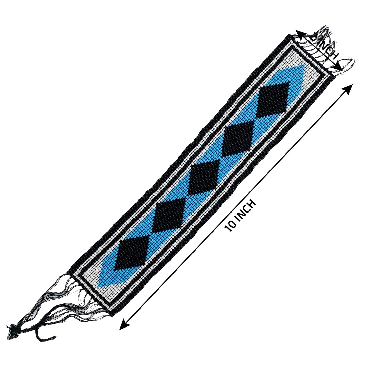 10X2" Blue Brown White Art & Craft Applique Seed Beaded Strip