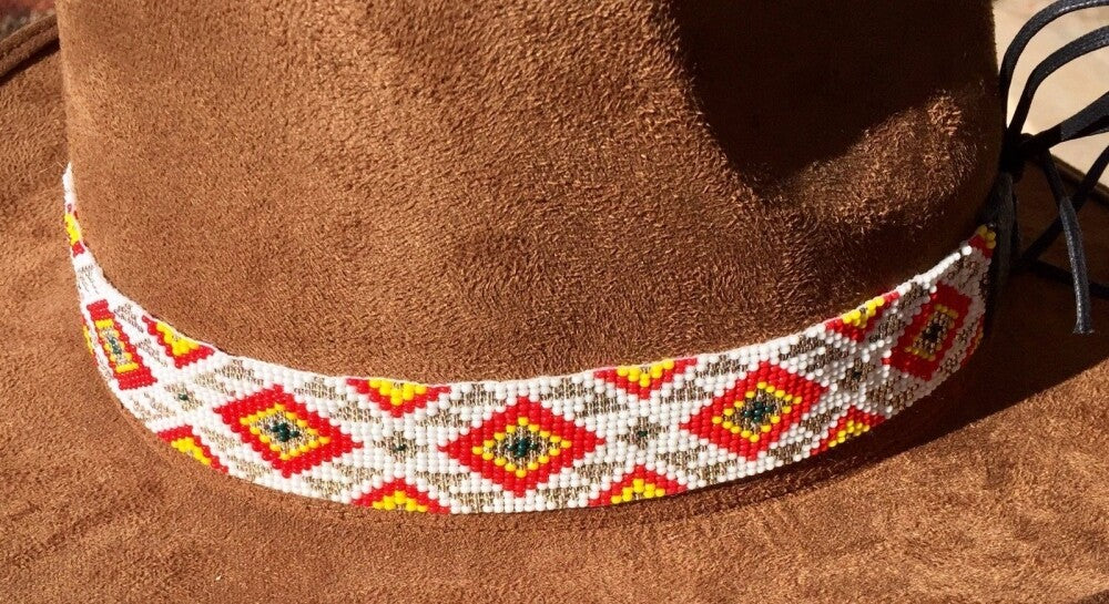 White Red Gold Beaded Cowboy Hatband/Belt