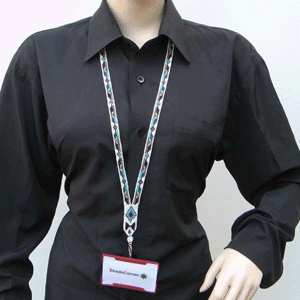 Blue Black White Glass Beads Beaded Lanyard Id Holder Handmade