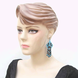 Handmade Beaded Black Blue Seed Bead Big Earrings