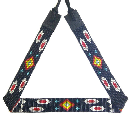 Handmade Beaded Native Style Black Red Yellow Cowboy Hatband